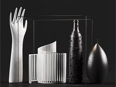Modern Minimalist Decorative Ornament Set With Hand Shaped Sculpture Transparent Frame Spiral And Teardrop Ornaments 3d model