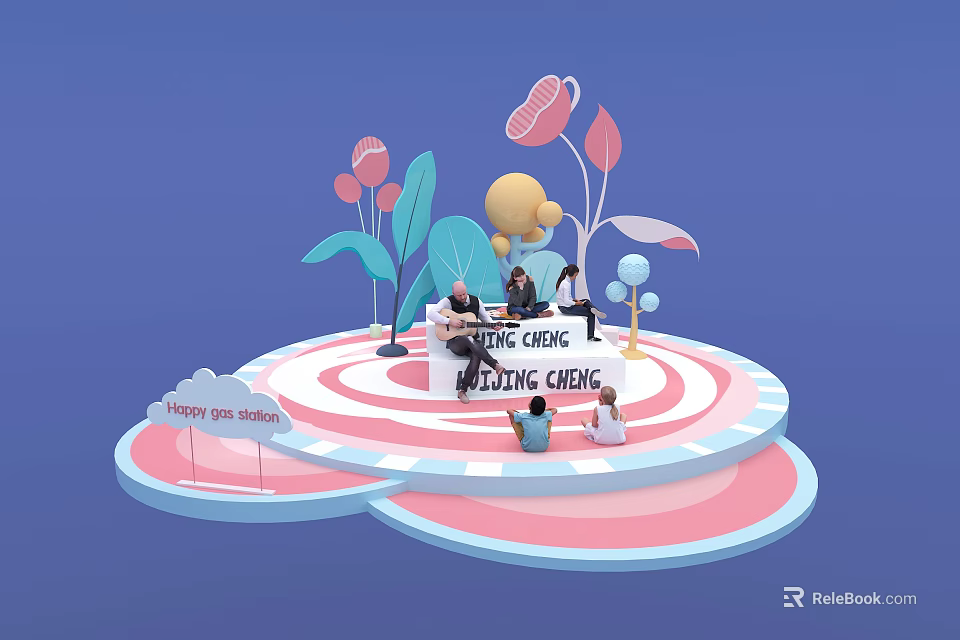3D Scene With Round Platform People Gathered At Happy Go Health Wellness Clinic Health Check 3d model 