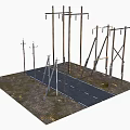Various Utility Poles Arrangement Along Road In Construction Model Scene
