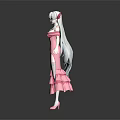 White Haired Character With Red Horns In Pink Dress Holding Magic Staff With Star Decoration