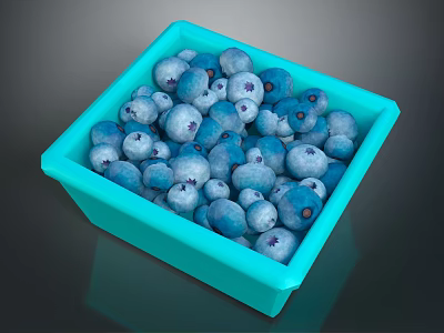 Ripe Fresh Blueberries Filled in Blue Plastic Container on Dark Surface 3d model