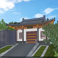 Chinese Ancient Architecture With Traditional Roof Red Doors And Stone Steps Under Blue Sky