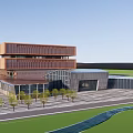 Modern Library Building With Unique Roof Design Glass Facade And Entrance Steps