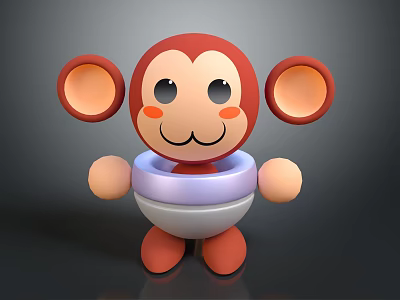 Cute Red Cartoon Monkey Toy With Big Ears Pink Cheeks And Bib Design 3d model