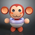 Cute Red Cartoon Monkey Toy With Big Ears Pink Cheeks And Bib Design