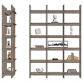 Modern Wooden Bookcase Interior With Open Shelves Decorative Sculptures Books And Framed Art