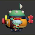 Colorful Cartoon Submarine Toy Featuring Green Top Yellow Body And Small Companion Figure