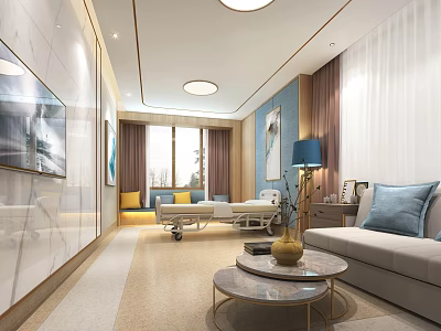 Modern Elegant Hospital Ward With Spacious Bright Interior Sofa Bed And Marble Coffee Table 3d model
