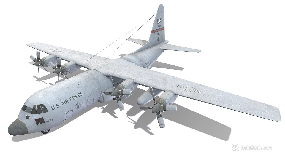 U.S. Air Force Military Transport Aircraft with Four Propellers and Wing Structure 3d model 