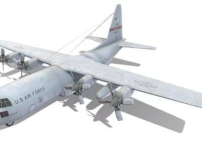 U.S. Air Force Military Transport Aircraft with Four Propellers and Wing Structure 3d model