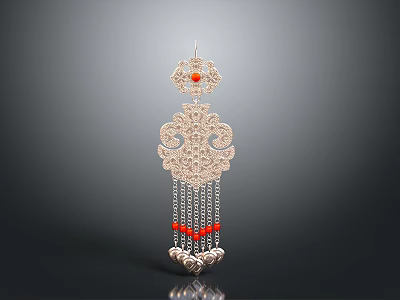 Elegant Silver Decorative Household Item With Intricate Hollow Design And Red Beads Tassels 3d model