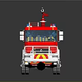 Red Fire Truck With Ladder And Yellow Stripes On Black Background