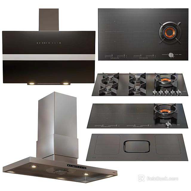 Modern Kitchen Appliances With Range Hood Gas Stove And Induction Cooktop 3d model 