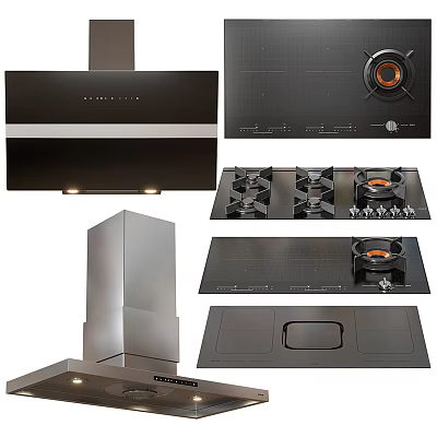 Modern Kitchen Appliances With Range Hood Gas Stove And Induction Cooktop 3d model