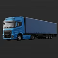 Blue Heavy Duty Functional Truck With Long Cargo Trailer And Multiple Wheels For Transportation