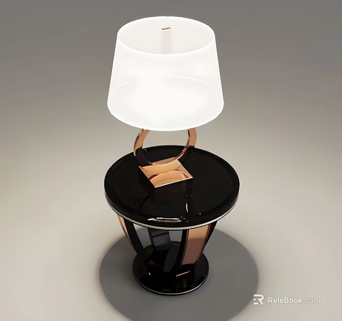 Modern Geometric Table Lamp With White Lampshade Black Base And Rose Gold Accents 3d model 