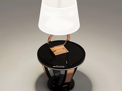 Modern Geometric Table Lamp With White Lampshade Black Base And Rose Gold Accents 3d model