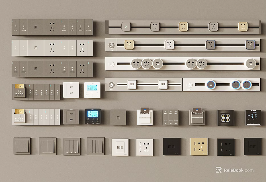 Diverse Switch Panels Collection With Multiple Colors Styles And Functional Designs 3d model 