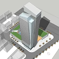 Modern Office Building With Geometric Facade White Yellow Design Autumn Trees And Nearby Tall Building