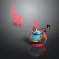 Ornamental Blue Pot With Red Flames Gold Base And Small Handle 3D Render