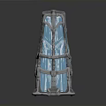 Modern Architectural Scene Component With Tower Like Blue Transparent Structure And Metal Framework