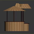 Bamboo Pavilions With Thatched Roofs Curved Counter Shelf And Round Design