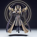 Mythical Divine Character With Angelic Wings Circular Halo And Ornate Long Robe