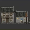 Traditional Chinese Architecture Model With Gray Tile Roof Wooden Structure And Red Lanterns