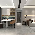 Modern Living and Dining Room Interior With Open TV Wall Sofa Coffee Table And Plants