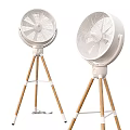 Modern White Cooling Fans with Wooden Tripod Base for Home Use