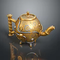 Golden Decorative Teapot With Intricate Patterns And Vintage Design Elements 3d model