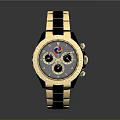 Luxury Wristwatch With Gold And Black Strap Black Dial And Multiple Sub Dials