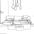 Modern Multiplayer Sofa Sofa Coffee Table Chandelier 3d model