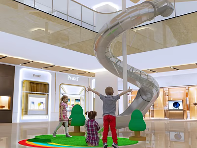 Indoor Mall Playground Featuring Stainless Steel Slide And Kids Playing 3d model
