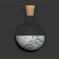 Transparent Glass Bottle With Round Body And Cork Stopper Containing White Substance