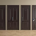 Dark Brown Security Doors with Various Panel Designs and Modern Handles 3d model