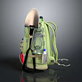 Light Green Functional Backpack Design With Lamp Water Bottle And Adjustable Straps 3d model