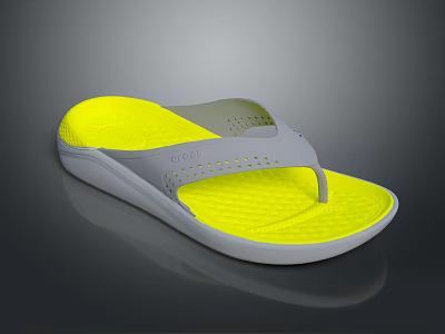 Comfortable Casual Flip Flops With Yellow Insole And Gray Perforated Upper Design 3d model