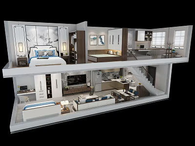 Modern Living Dining Room Interior Design With Sofa Dining Table And Lighting 3d model