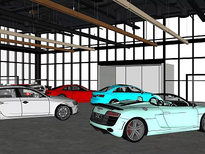 4S Shop Showroom Interior With Various Colorful Sports Cars On 3d model