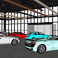 4S Shop Showroom Interior With Various Colorful Sports Cars On