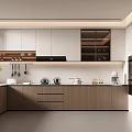 Modern Kitchen Interior With White Cabinets Wooden Countertops Island And Appliances