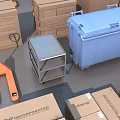 Industrial Equipment Setup With Crane Cardboard Boxes Parts And Components