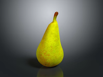 Fresh Ripe Yellow Pear with Red Spots and Smooth Skin on Gray Reflective Surface 3d model