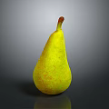 Fresh Ripe Yellow Pear with Red Spots and Smooth Skin on Gray Reflective Surface
