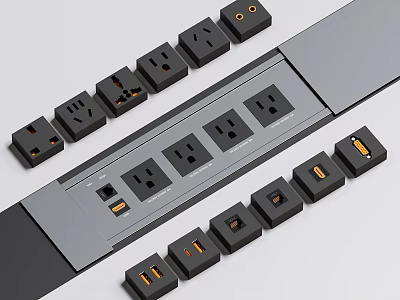 Office Electrical Appliances Power Strips With Multiple Sockets USB Ports and Black Gray Design 3d model