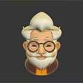 Cartoon Elderly Man 3D Character Model With White Curly Hair Round Glasses And Beard