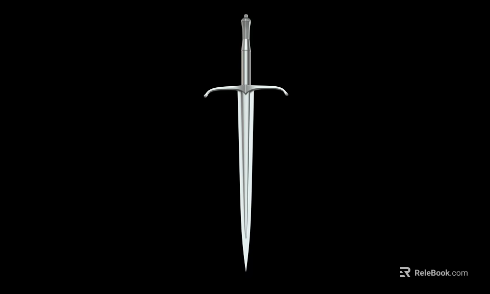 Classic Metallic Sword With Intricate Hilt And Sharp Blade Against Black Background 3d model 
