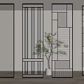 Modern Metal Room Dividers With Geometric Laser Cut Patterns In Interior Space With Potted Plant