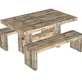 Rustic Solid Wood Dining Table and Bench Set with Natural Finish Design
